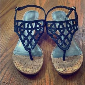 Kelly & Katie Analissa Wedge Sandal -Black Sparkle